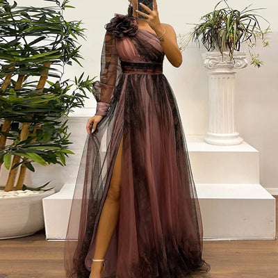 Leni™ - Trendiges Maxikleid mit Maschenprint und einer Schulter