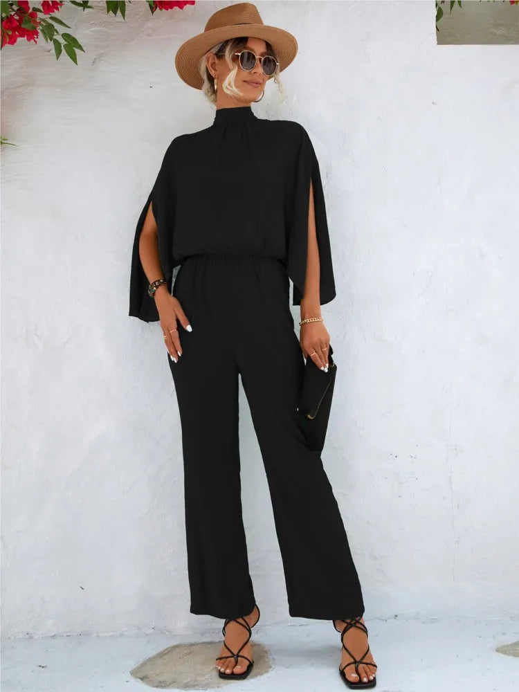 Élisse™ - Schicker Jumpsuit mit geschlitzten Ärmeln und hohem Halsausschnitt