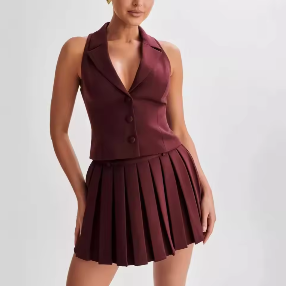 Marlene™ - Weste & Plissee-Minirock Co-Ord