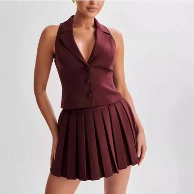 Marlene™ - Weste & Plissee-Minirock Co-Ord