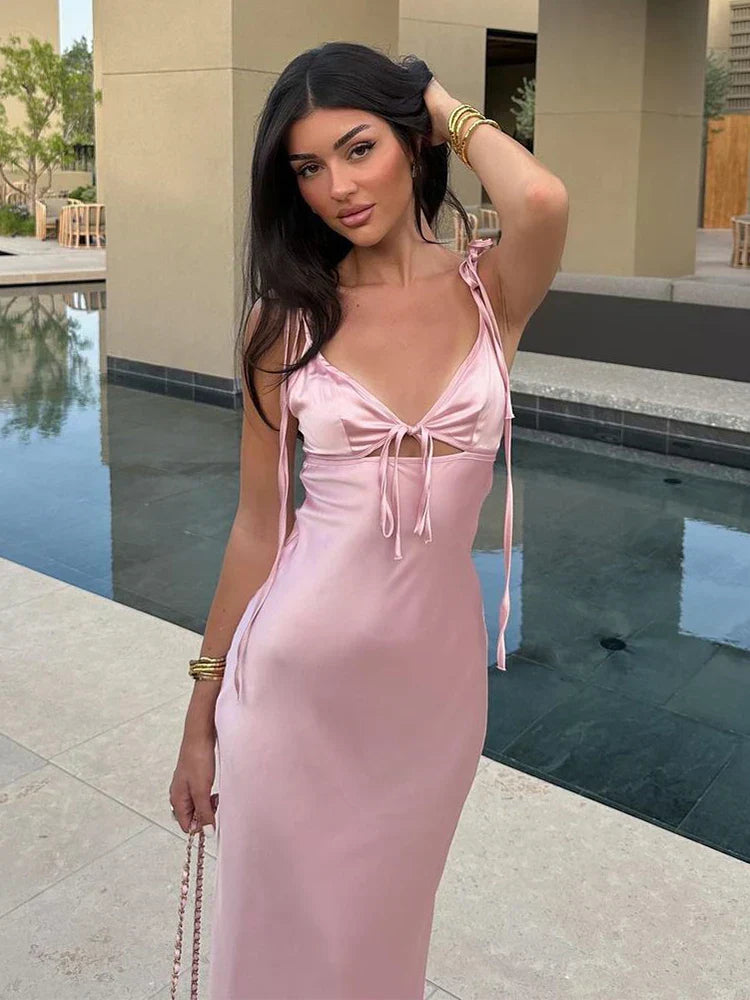 Ayla™ - Ärmelloses Satin Maxikleid