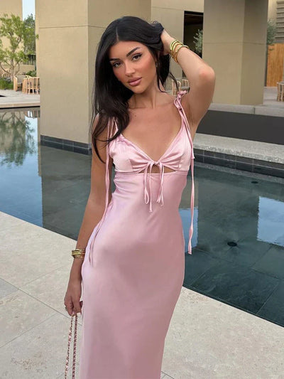 Ayla™ - Ärmelloses Satin Maxikleid