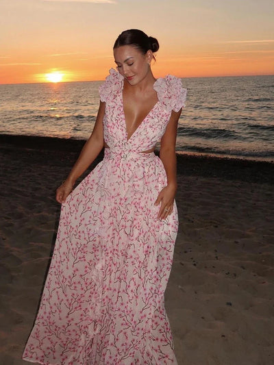 Elif - Elegantes rückenfreies Maxikleid mit Rüschen