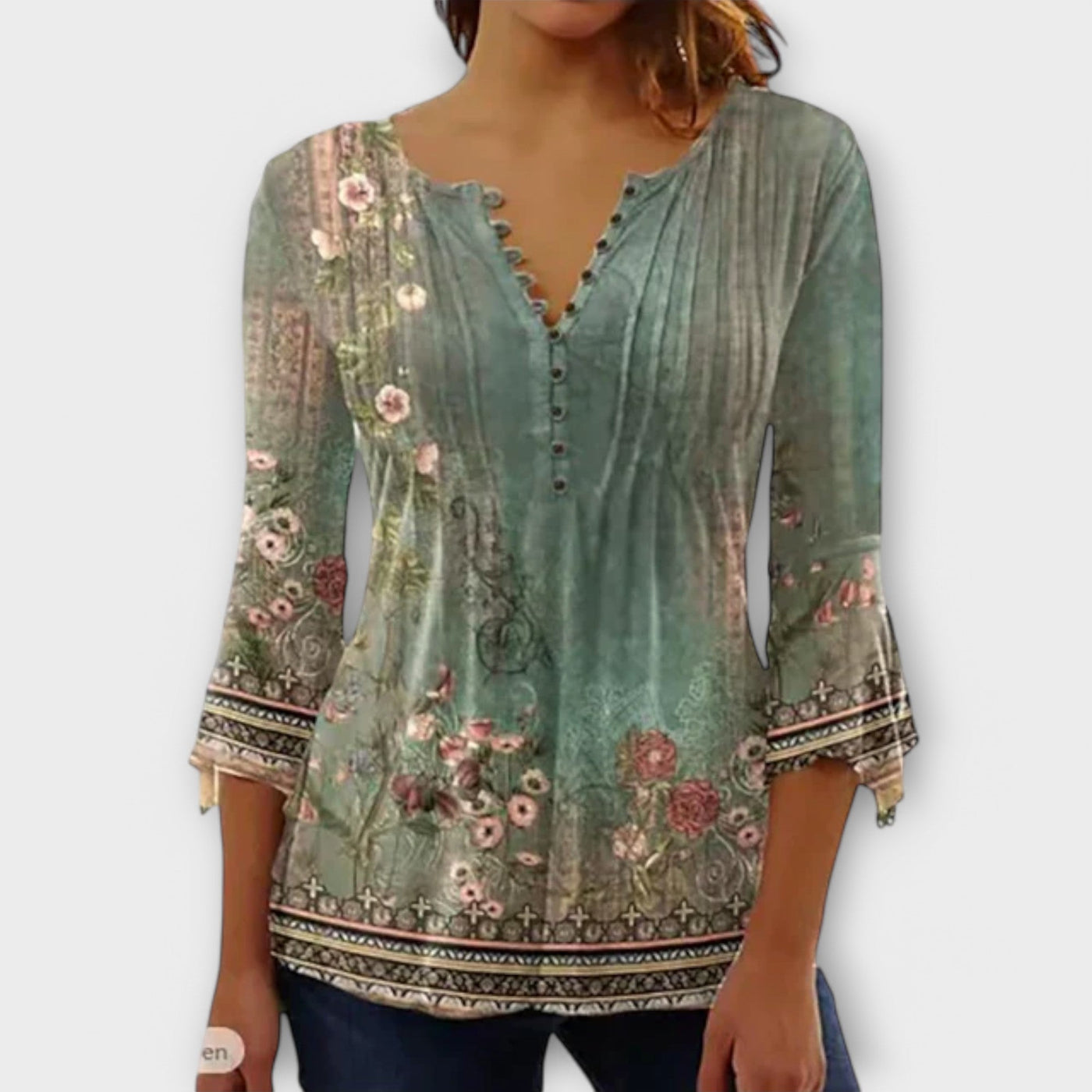 Juliane - V-Ausschnitt Bluse mit Ärmeln