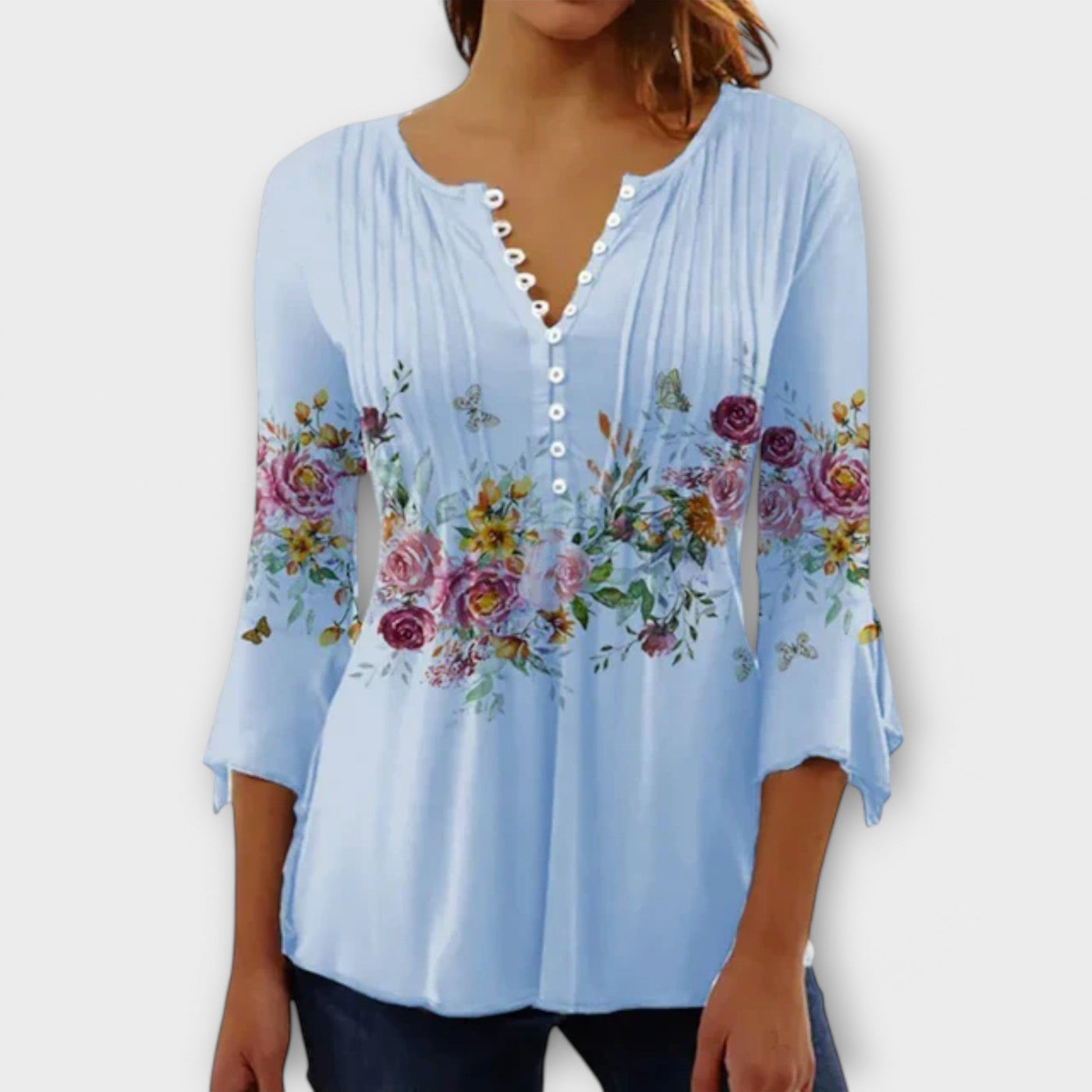 Juliane - V-Ausschnitt Bluse mit Ärmeln