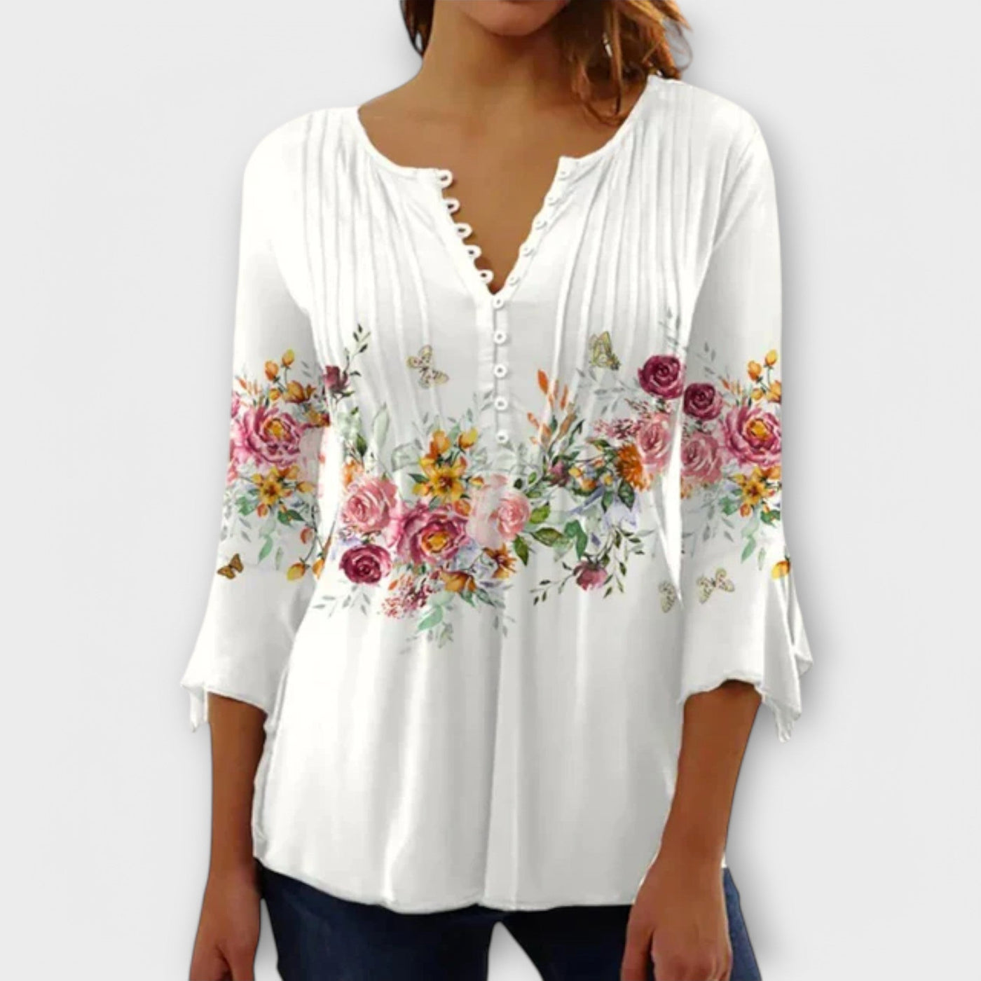 Juliane - V-Ausschnitt Bluse mit Ärmeln