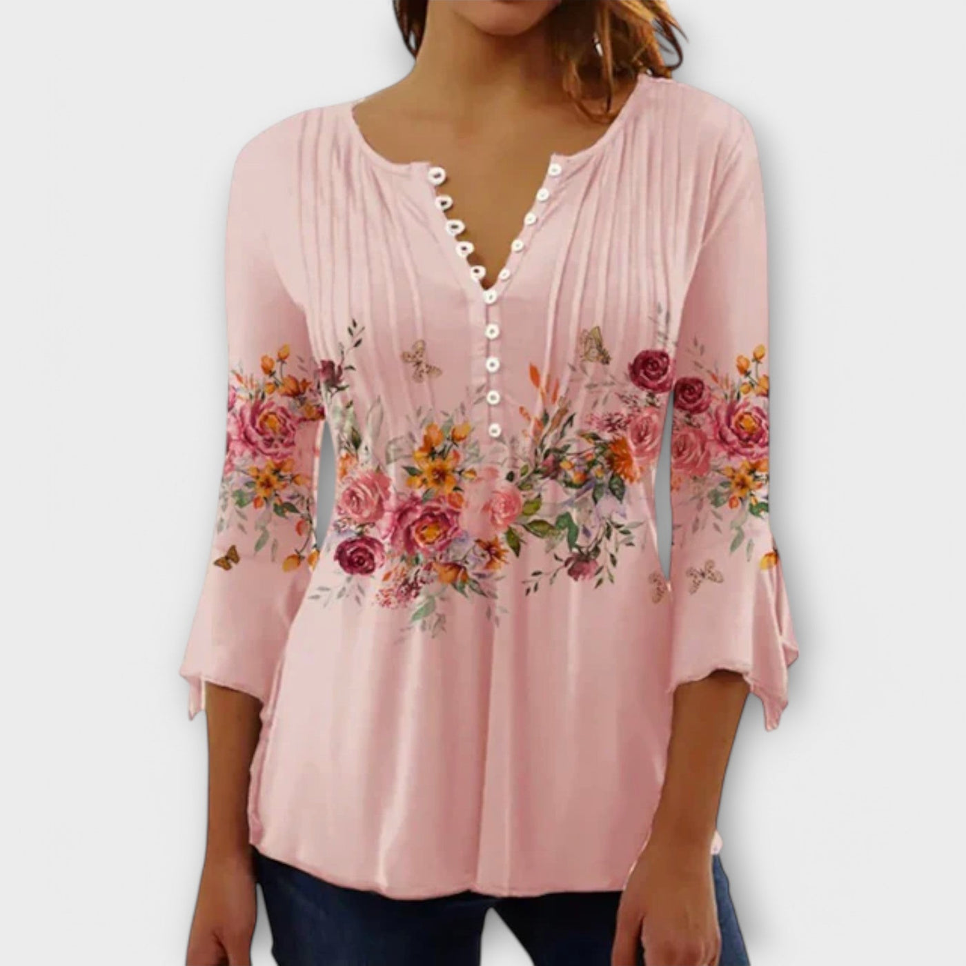 Juliane - V-Ausschnitt Bluse mit Ärmeln