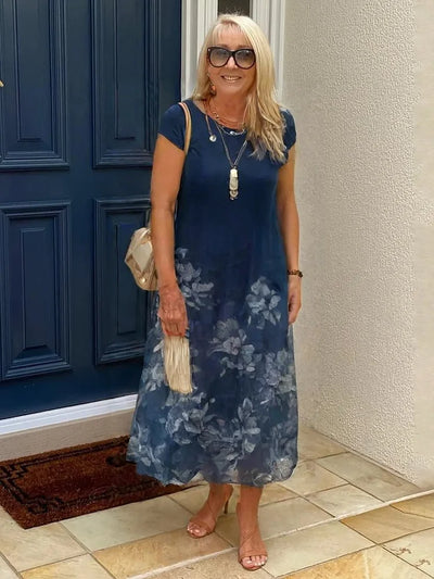 Léonie™ – Trendiges bedrucktes Kleid mit Taschen und Rundhalsausschnitt