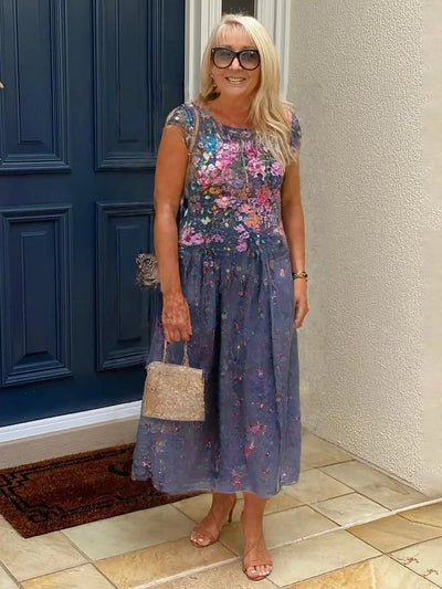 Léonie™ – Trendiges bedrucktes Kleid mit Taschen und Rundhalsausschnitt