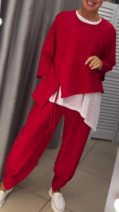 Livia-Set aus Oberteil und Hose mit Rundhalsausschnitt für Damen