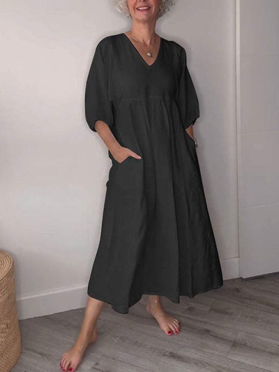 Eeva™ | Lässiges Midikleid mit V-Ausschnitt und Taschen