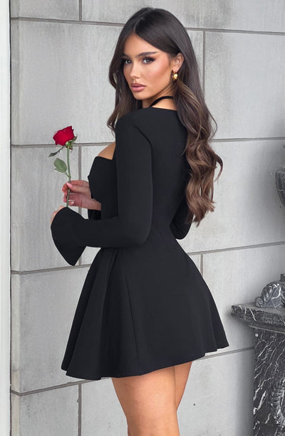 Salomé™ - A-Linien-Minikleid mit Plissierung und langen Ärmeln