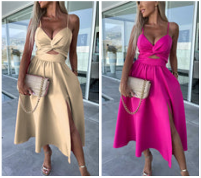 Miriam™ - Elegantes Midikleid mit Riemchen und Frontschlitz