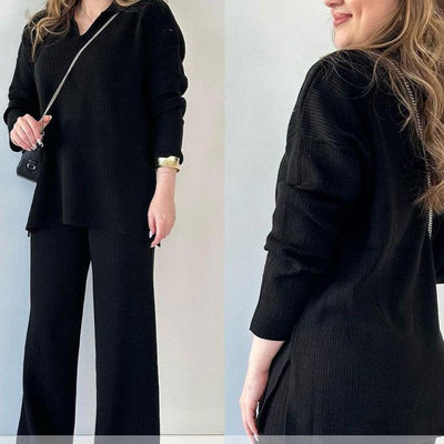 Amalia - Lässiges zweiteiliges Set mit V-Ausschnitt und Schlitz