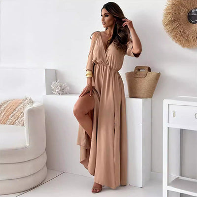 Amelie™ - Trendy Schlitzrock V-Ausschnitt Maxikleid