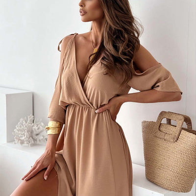 Amelie™ - Trendy Schlitzrock V-Ausschnitt Maxikleid