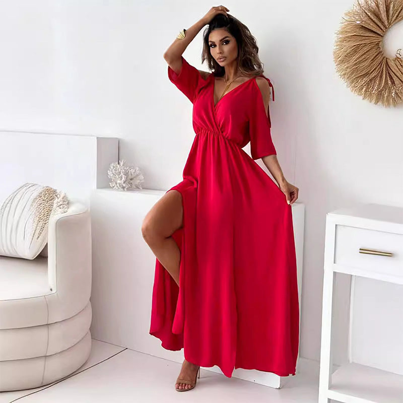 Amelie™ - Trendy Schlitzrock V-Ausschnitt Maxikleid
