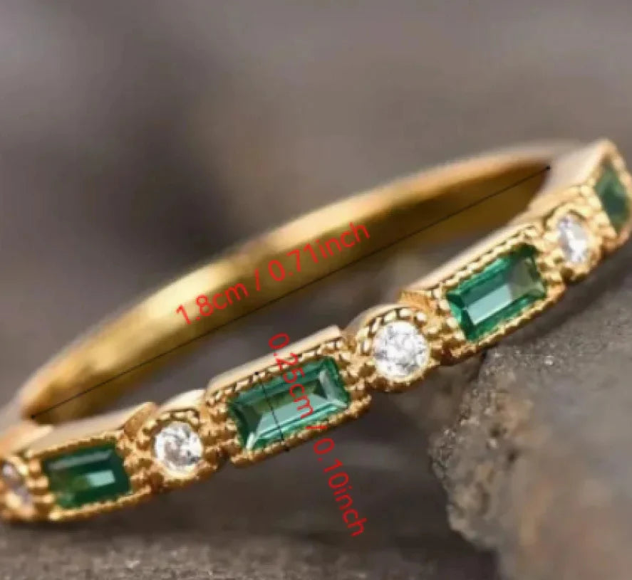 Ashlyn - Vintage Green Inlaid Zirconia Gold Ring