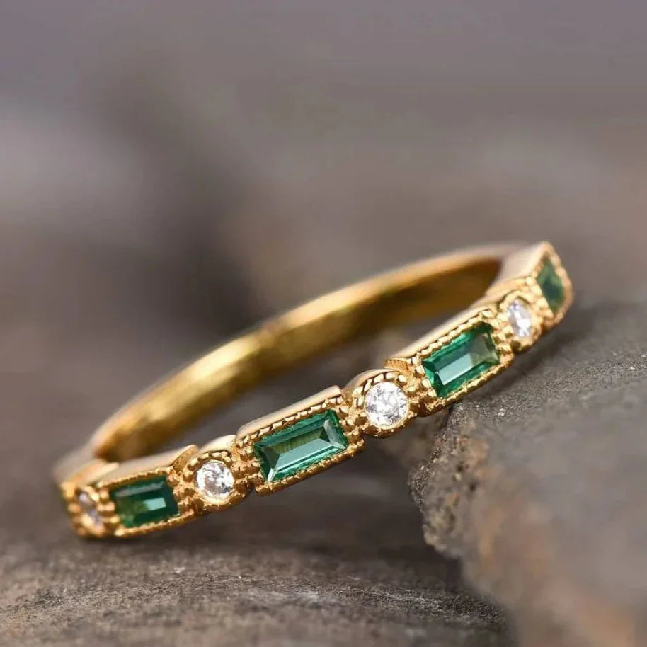 Ashlyn - Vintage Green Inlaid Zirconia Gold Ring