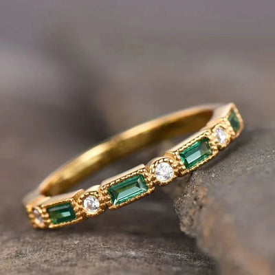 Ashlyn - Vintage Green Inlaid Zirconia Gold Ring
